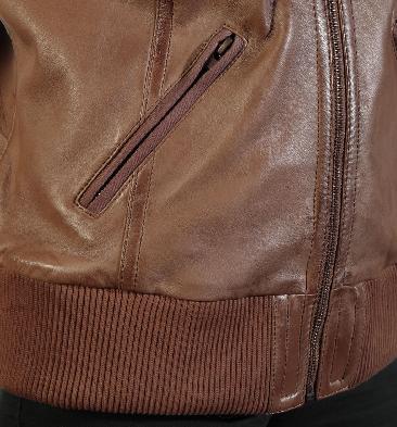 SL1317 - Hip Length Antique Tan Ladies Bomber Jacket